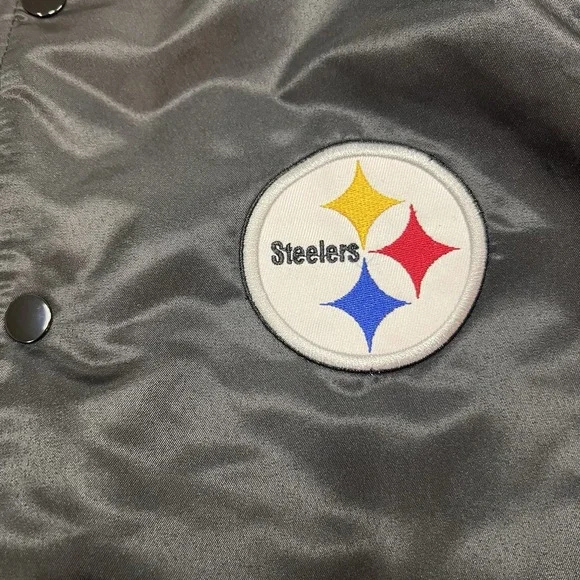 Pittsburgh Steelers Ultra Game NFL Mens Medium Satin Bomber Jacket Snap New